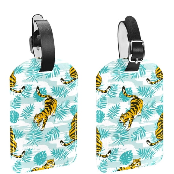 Square 2Pack PU Leather Tiger Cruise Luggage Tag with Privacy Cover and Name ID Tag for Travel Handbags Backpacks Luggage Tags