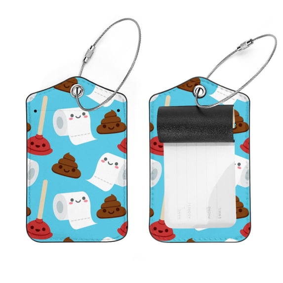 Square 2Pack PU Leather Toilet Poop Paper Cruise Luggage Tag with Privacy Cover and Stainless Steel Ring - Suitable for Travel Handbags Backpacks Luggage Tags