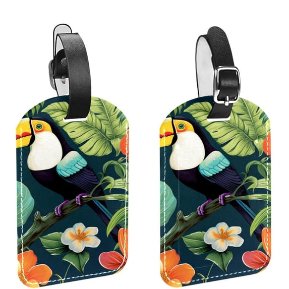 Square 2Pack PU Leather Toucan Cruise Luggage Tag with Privacy Cover and Name ID Tag for Travel Handbags Backpacks Luggage Tags