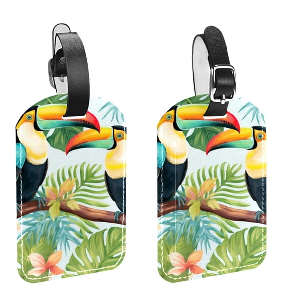 Square 2Pack PU Leather Toucan Cruise Luggage Tag with Privacy Cover and Name ID Tag for Travel Handbags Backpacks Luggage Tags