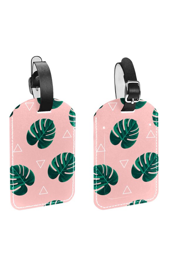 Square 2Pack PU Leather Tropical Palm Triangle Cruise Luggage Tag with Privacy Cover and Name ID Tag for Travel Handbags Backpacks Luggage Tags