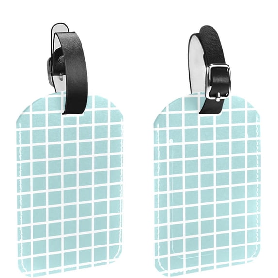 Square 2Pack PU Leather Turquoise Grid Plaid Cruise Luggage Tag with Privacy Cover and Name ID Tag for Travel Handbags Backpacks Luggage Tags