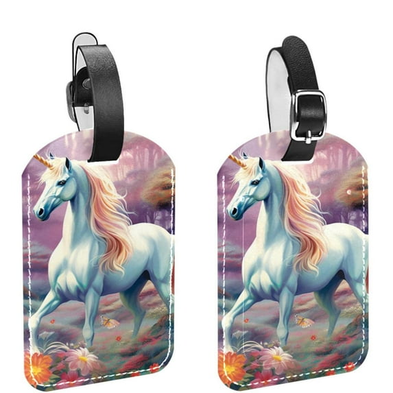 Square 2Pack PU Leather Unicorn Cruise Luggage Tag with Privacy Cover and Name ID Tag for Travel Handbags Backpacks Luggage Tags