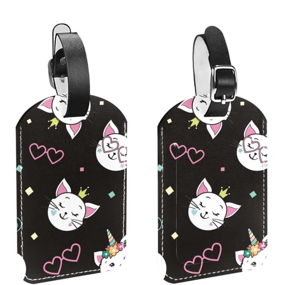 Square 2Pack PU Leather Unicorn Cruise Luggage Tag with Privacy Cover and Name ID Tag for Travel Handbags Backpacks Luggage Tags