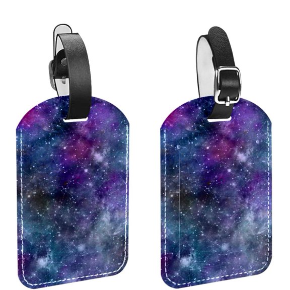 Square 2Pack PU Leather Universe Galaxy Space Cruise Luggage Tag with Privacy Cover and Name ID Tag for Travel Handbags Backpacks Luggage Tags