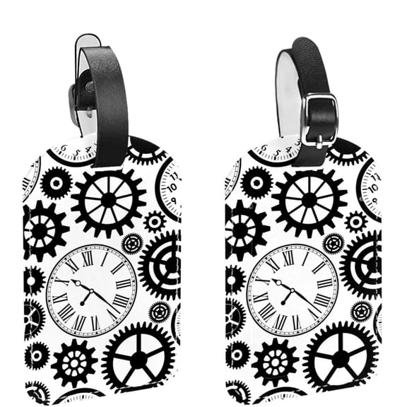 Square 2Pack PU Leather Vintage Clocks Cruise Luggage Tag with Privacy Cover and Name ID Tag for Travel Handbags Backpacks Luggage Tags