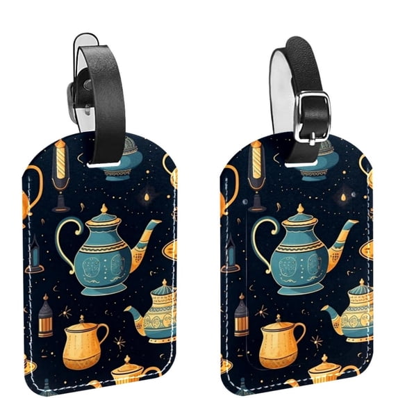 Square 2Pack PU Leather Vintage Teapot Cruise Luggage Tag with Privacy Cover and Name ID Tag for Travel Handbags Backpacks Luggage Tags