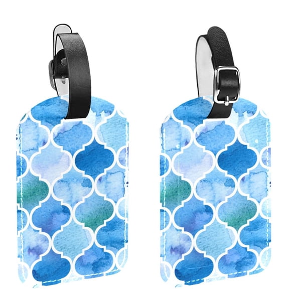 Square 2Pack PU Leather Watercolor Moroccan Cruise Luggage Tag with Privacy Cover and Name ID Tag for Travel Handbags Backpacks Luggage Tags