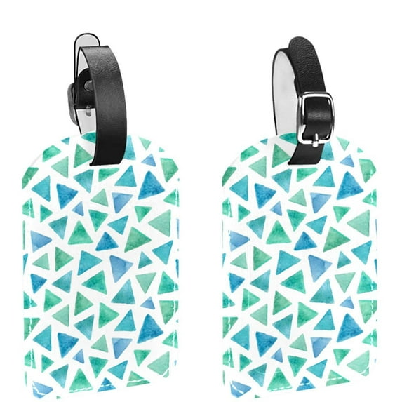 Square 2Pack PU Leather Watercolor Triangle Cruise Luggage Tag with Privacy Cover and Name ID Tag for Travel Handbags Backpacks Luggage Tags