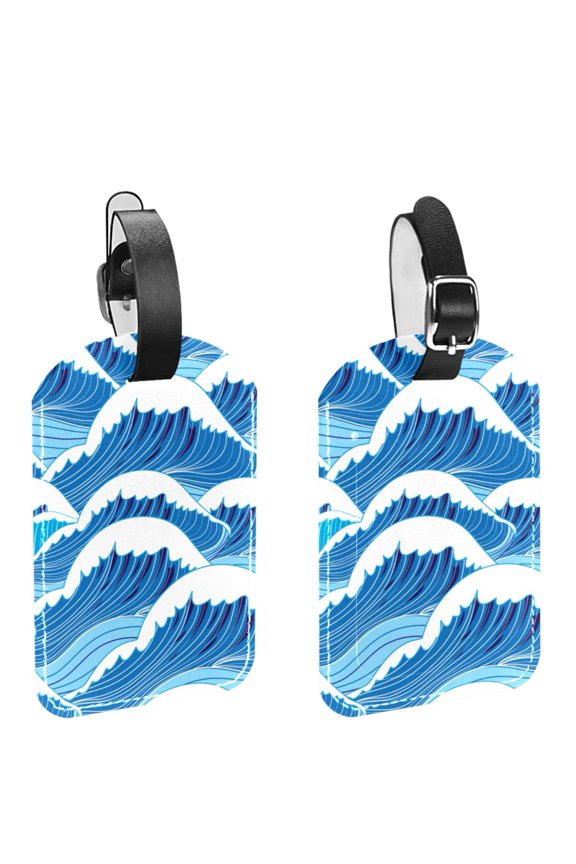 Square 2Pack PU Leather Wave Cruise Luggage Tag with Privacy Cover and Name ID Tag for Travel Handbags Backpacks Luggage Tags