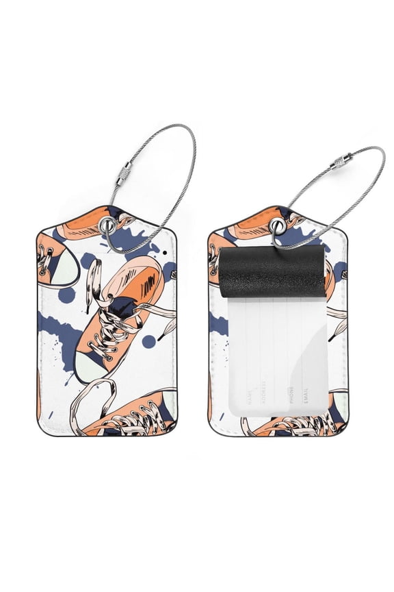 Square 2Pack PU Leather White Cool Shoes Cruise Luggage Tag with Privacy Cover and Stainless Steel Ring - Suitable for Travel Handbags Backpacks Luggage Tags