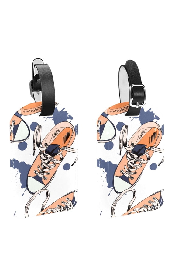 Square 2Pack PU Leather White Cool Shoes Cruise Luggage Tag with Privacy Cover and Name ID Tag for Travel Handbags Backpacks Luggage Tags