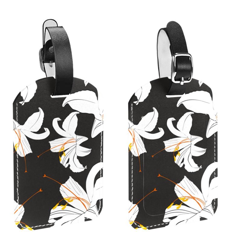 Square 2Pack PU Leather White Flower Lily Cruise Luggage Tag with