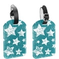 thumbnail image 1 of Square 2Pack PU Leather White Stars Cruise Luggage Tag with Privacy Cover and Name ID Tag for Travel Handbags Backpacks Luggage Tags, 1 of 6