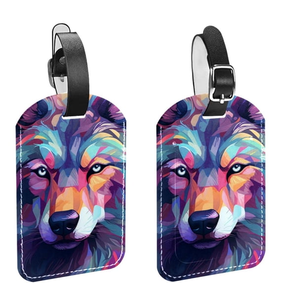 Square 2Pack PU Leather Wolf Cruise Luggage Tag with Privacy Cover and Name ID Tag for Travel Handbags Backpacks Luggage Tags
