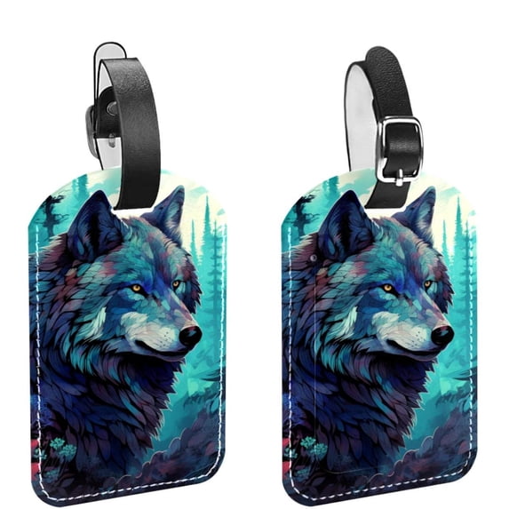 Square 2Pack PU Leather Wolf Cruise Luggage Tag with Privacy Cover and Name ID Tag for Travel Handbags Backpacks Luggage Tags