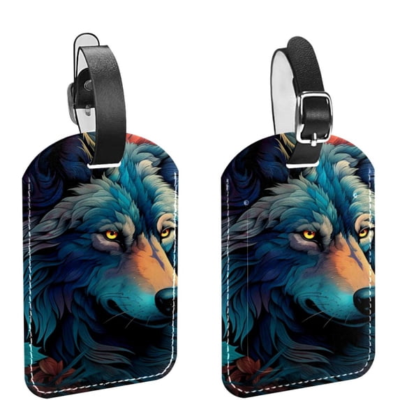 Square 2Pack PU Leather Wolf Cruise Luggage Tag with Privacy Cover and Name ID Tag for Travel Handbags Backpacks Luggage Tags