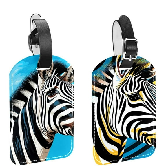 Square 2Pack PU Leather Zebra Cruise Luggage Tag with Privacy Cover and Name ID Tag for Travel Handbags Backpacks Luggage Tags