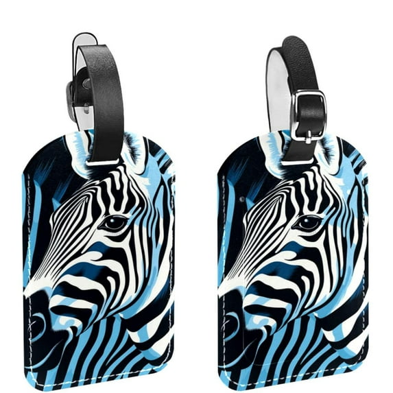 Square 2Pack PU Leather Zebra Cruise Luggage Tag with Privacy Cover and Name ID Tag for Travel Handbags Backpacks Luggage Tags