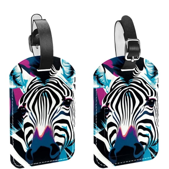 Square 2Pack PU Leather Zebra Cruise Luggage Tag with Privacy Cover and Name ID Tag for Travel Handbags Backpacks Luggage Tags