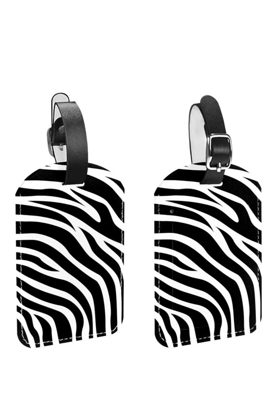 Square 2Pack PU Leather Zebra Print Cruise Luggage Tag with Privacy Cover and Name ID Tag for Travel Handbags Backpacks Luggage Tags