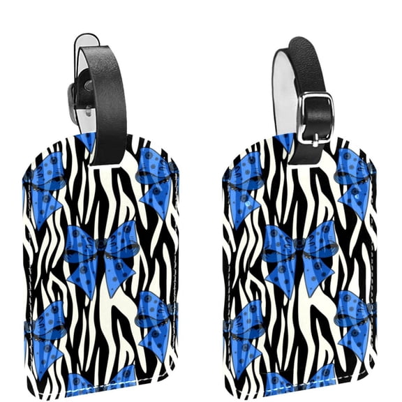 Square 2Pack PU Leather Zebras Stripes Bow Cruise Luggage Tag with Privacy Cover and Name ID Tag for Travel Handbags Backpacks Luggage Tags