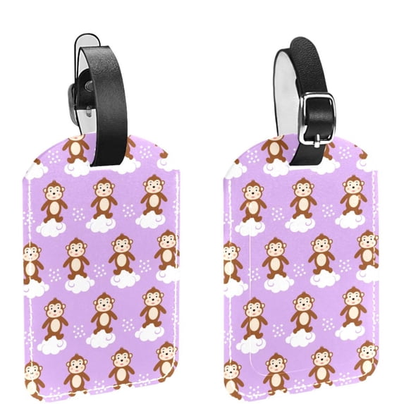 Square 2Pack PU Leather monkey Cruise Luggage Tag with Privacy Cover and Name ID Tag for Travel Handbags Backpacks Luggage Tags