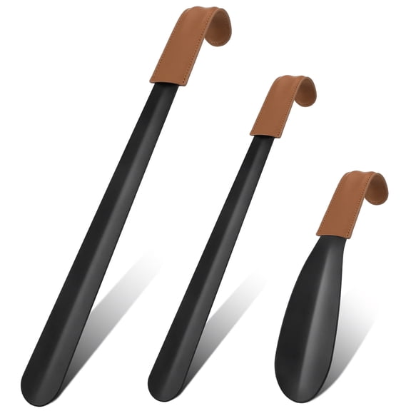 Square 3-Pack Long Handle Shoe Horn Set - 16.5", 11.8" & 5.9" Metal Shoe Spoon for Seniors, Men & Women, Boot Horn Helper for Travel, Kids & Daily Use