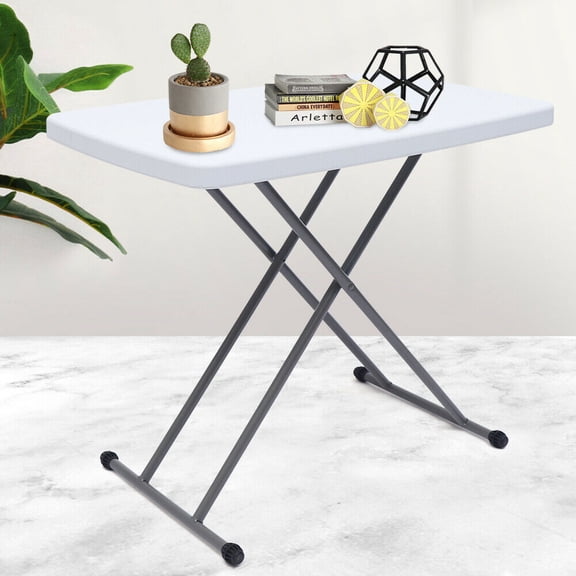 Square 30x20" Plastic Folding Card Table Lifting Desk Height Adjustable White Folding Card Table Lifting Desk Laptop 8-Height Adjustable Laptop Desktop Table Portable Snack TV Dinner Laptop Tray