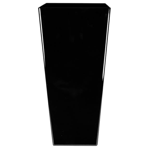 Square 32Inch Tall Outdoor Planter - Lightweight Self Watering Plant Pot in Glossy Black