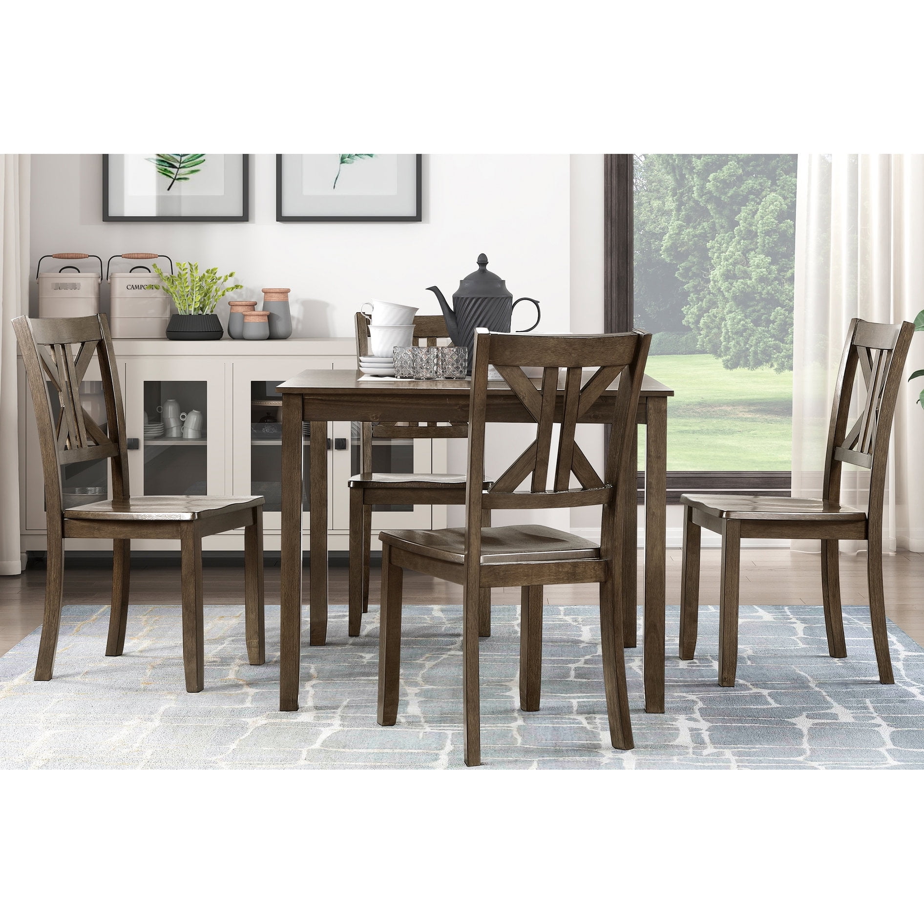 Square 36-Inch Dining Table+4 Wood Chairs”-“Dining Room Use+Simple ...