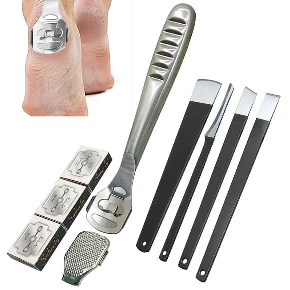 Square 36 Pcs Callus Shaver for Feet Set, (1Stainless Foot File &1 Foot File Heads & 30 Replacement Slices Blades & 4 Pedicure Knife), Professional Callus Remover for Feet Tools for Wet and Dry Feet