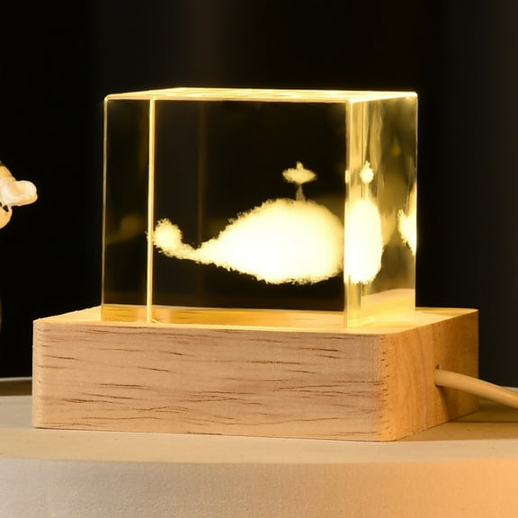 Square 3D Crystal Ball Night Light with 1.96 In Glass Ball Lamp with Wooden LED Base Elegant Fairy Room Table Decor Gifts for Kid Teens WomenNotch Little Whale