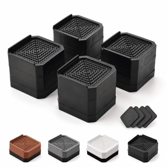 Square-4 Pack-black 2 Layer(3inch) Adjustable Furniture Risers