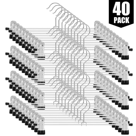 Square 40 Pack Pants Hangers Space Saving, 9-11 Inch Non Slip Stainless Steel Metal Pants Hanger with Clips, Clothes Hangers for Shorts, Skirt, Bottoms, Jeans