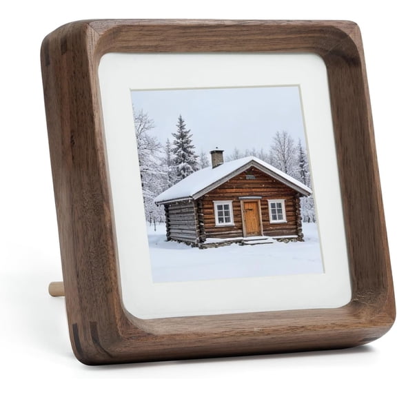 Square 4x4 Picture Frame with Mat Matted to 3x3, Walnut Photo Frames Handcrafted Rounded Corner with Real Glass, Display Photo Gallery Wall & Tabletop Frame