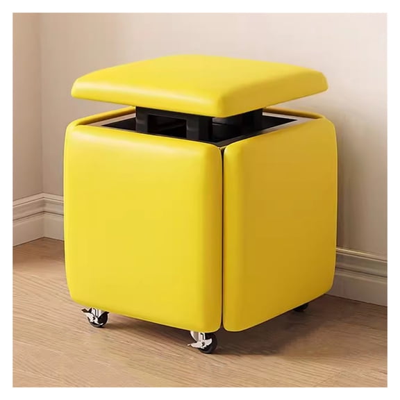 Square 5 in 1 Nesting Stool with Wheel,Stackable Sofa Chair Cube Ottoman Stool Stackable Stool Foot Stool,Creative Cube Sofa Makeup Stool Dressing Chair