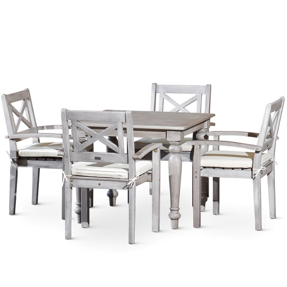 Square 5-Piece Dining Set for Outdoor Use | Summer Parties and Celebrations | Eucalyptus with Silver Gray Finish | Easy to Store and Maintain