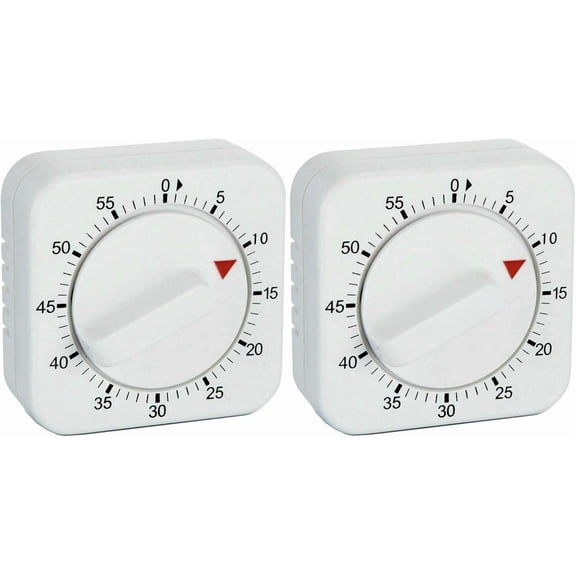 Square 60 Minute Mechanical Kitchen Timer, Easy to Use Visual Cooking Timer with Strong Magnet and Loud Alarm, Manual Countdown Timer for Classroom, Home, Study and Cooking (2 Pack)