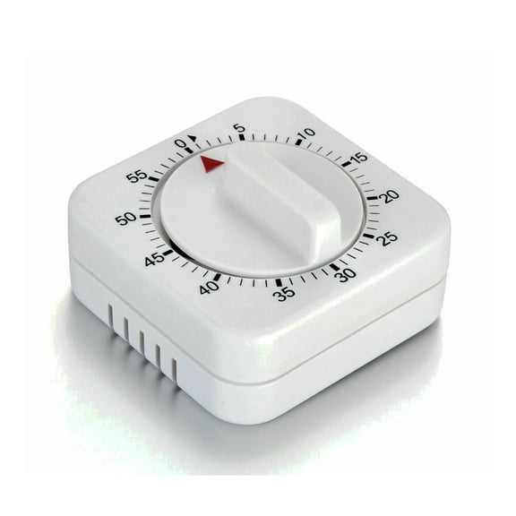 Square 60 Minute Mechanical Kitchen Timer, Manual Wind Up Cooking Timer with Loud Alarm, No Batteries Needed for Home Classroom Baking Study, White