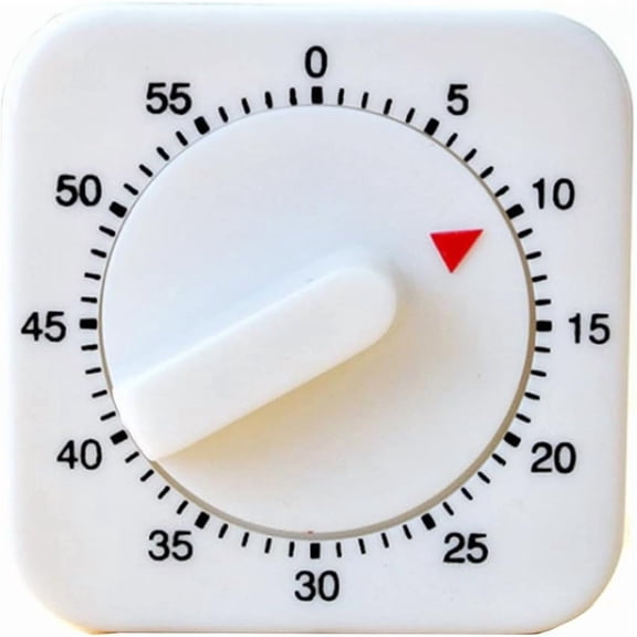 Square 60 Minute Mechanical Timer - Visual Cooking with Loud Alarm No Batteries Required Ideal for Cooking, Baking, and Kitchen Management White