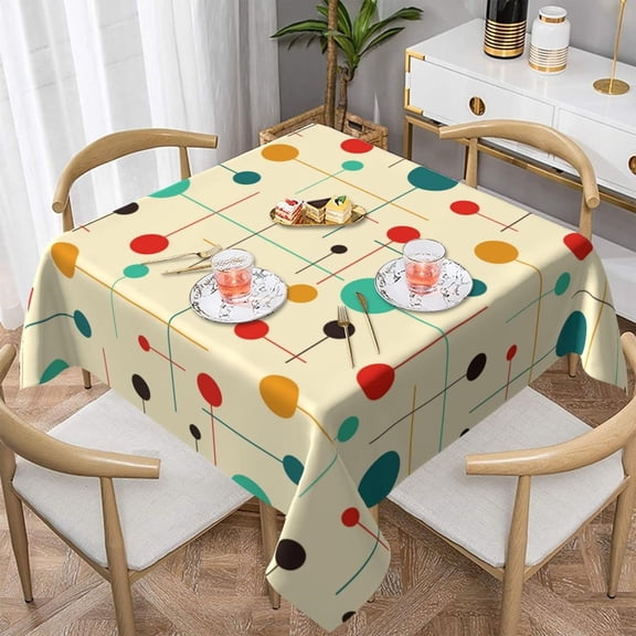 Square 60"x60" Table Cloth, Mid Century Modern Atomic Retro Tablecloth Oil-Proof Waterproof Kitchen Dining Room Decorative Table Cover for Party Outdoor Indoor