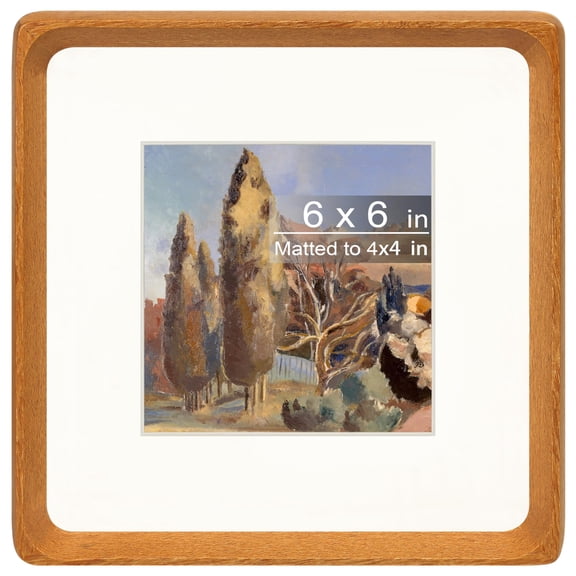 Square 6x6 Picture Frame With Mat For 4x4  Teak Wood Handcrafted Rounded Corner Real Glass Vertical Or Horizontal Display Photo Gallery Wall & Tabletop