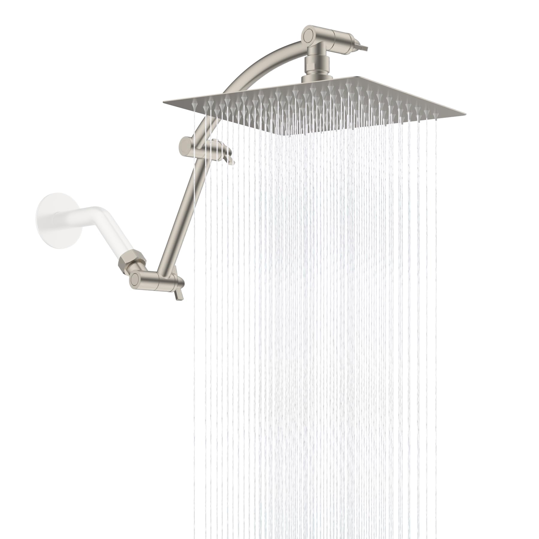 Square 8'' Brushed Nickel All Metal Rainfall Shower Head with 16" Extension Arm