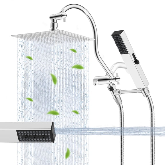 Square 8'' Chrome Metal Shower Head with Handheld Wand