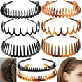 thumbnail image 1 of Square 8-Pack No-Slip Grip Headbands with Comb Teeth - Skinny Plastic Headbands for Women & Men, Secure Hold Hair Accessories for All Hair Types , Leopard&Bright Black, 1 of 6