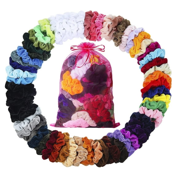 Square 80-Pack Silk Satin Hair Scrunchies - 40 Color Assortment Large Elastic Hair Ties, Gentle Vintage Style Hair Accessories for Women & Teens
