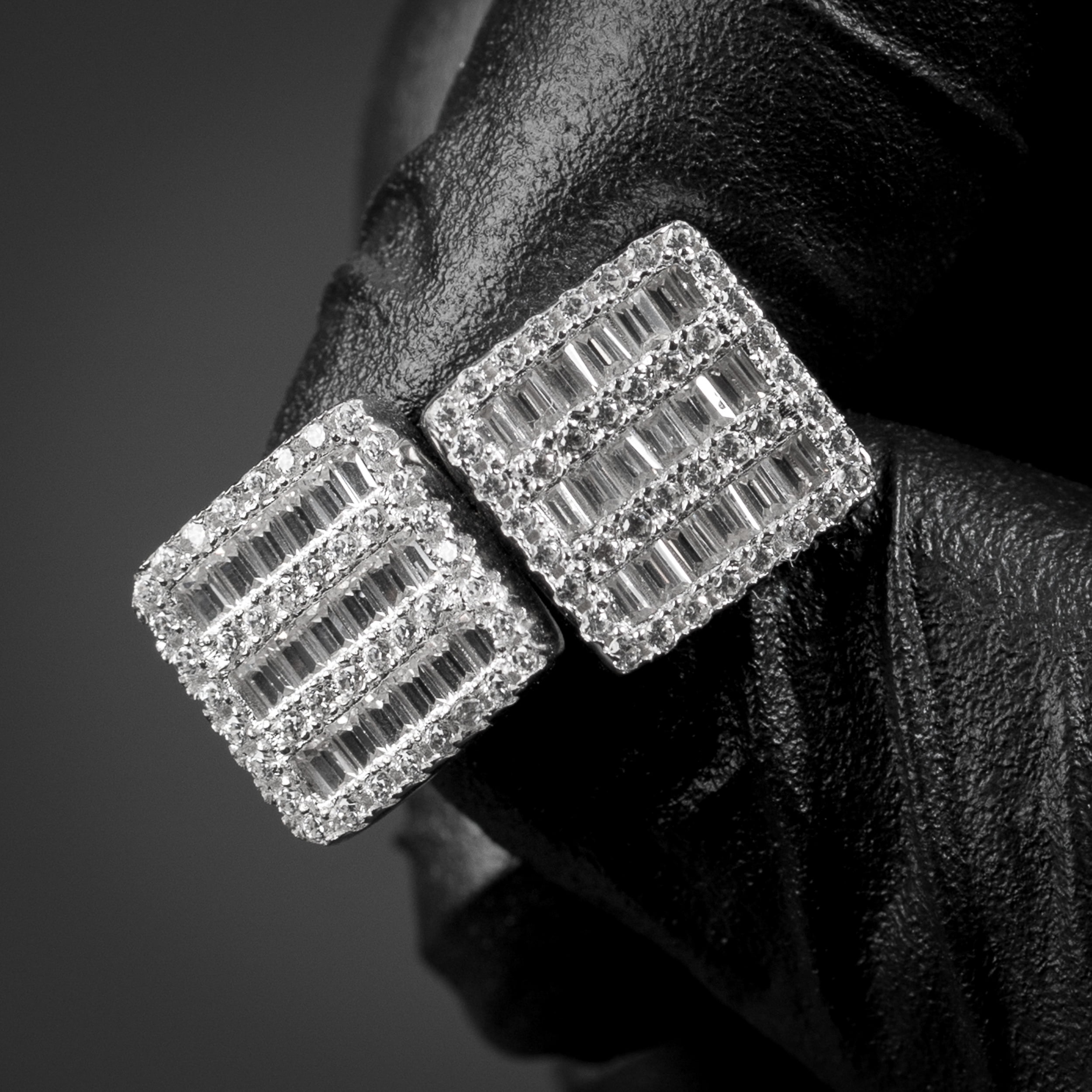 Square 925 Sterling Silver Iced Cz Baguette Hip Hop Screw Back Men's  Stud Earrings