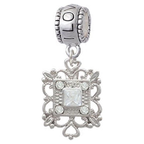 Square AB Crystal with Filigree - I Love You Charm Bead