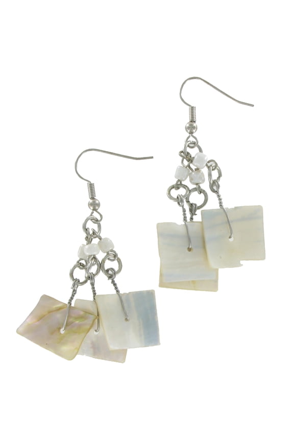 Square Abalone Shell Beaded Dangle Pierced Earrings 2" Women Adult Female